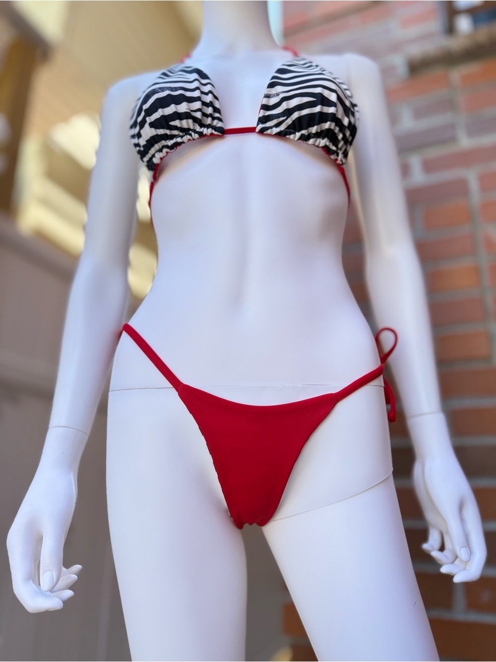 Red String Zebra Print Triangle Bikini - Picture 12 of 16